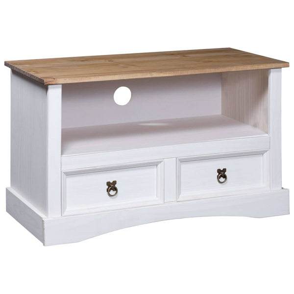 CORONA TV Cabinet - Rustic Solid Wood TV Stand with Drawers & Open Compartment, Mexican Pine, White & Brown, 91x43x56 cm - Premium  from Home Treasures - Just £124.99! Shop now at Home Treasures