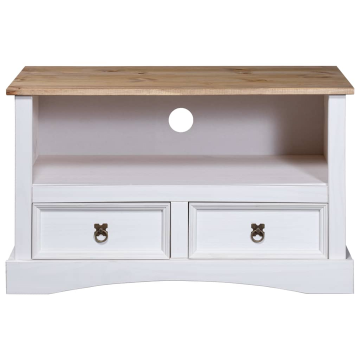 CORONA TV Cabinet - Rustic Solid Wood TV Stand with Drawers & Open Compartment, Mexican Pine, White & Brown, 91x43x56 cm - Premium  from Home Treasures - Just £124.99! Shop now at Home Treasures