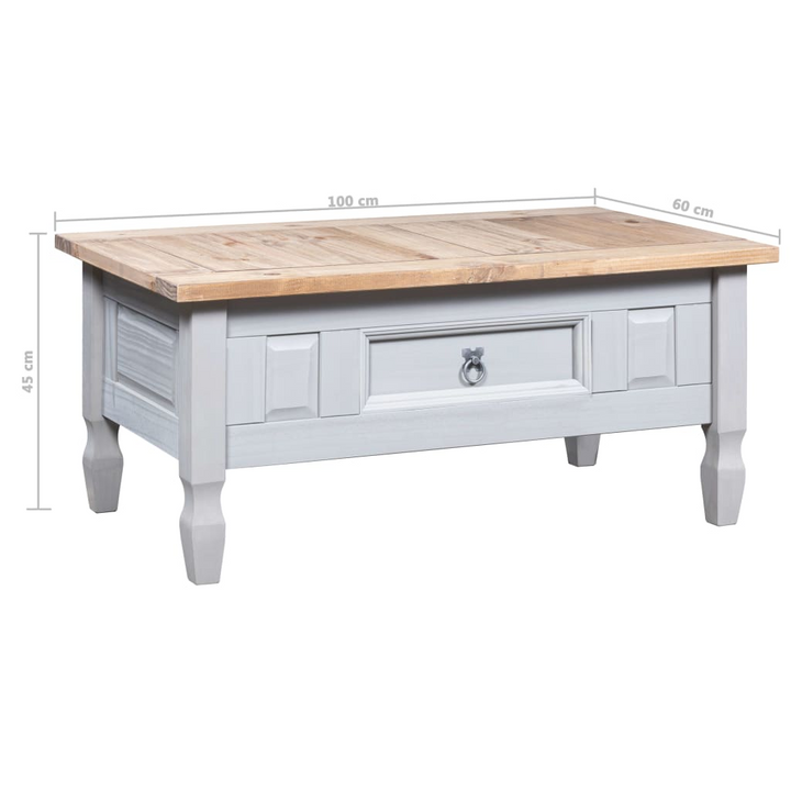 CORONA Coffee Table - Mexican Solid Pine Wood, Rustic Grey Finish, 100x55x44 cm - Perfect for Living Room - Premium  from Home Treasures - Just £106.99! Shop now at Home Treasures