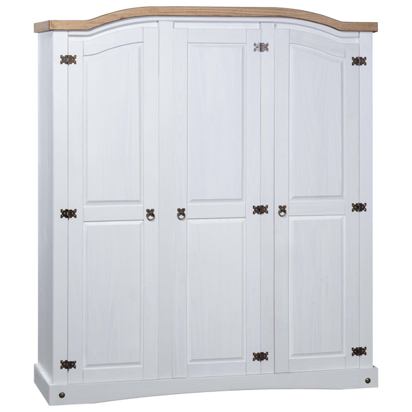 CORONA Three Door Wardrobe in White - 151.6 x 52 x 170cm | Rustic Charm & Ample Storage - Premium  from Home Treasures - Just £486.99! Shop now at Home Treasures