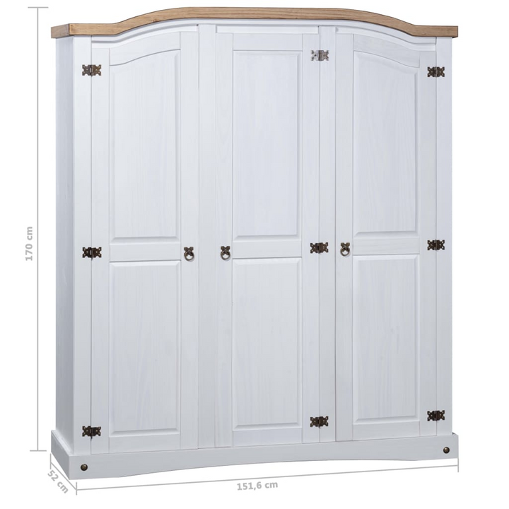 CORONA Three Door Wardrobe in White - 151.6 x 52 x 170cm | Rustic Charm & Ample Storage - Premium  from Home Treasures - Just £486.99! Shop now at Home Treasures