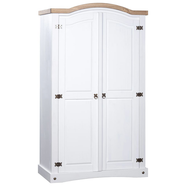 CORONA Wardrobe Mexican Pine, 2 Doors in White - Rustic Charm & Spacious Storage - Premium  from Home Treasures - Just £431.99! Shop now at Home Treasures