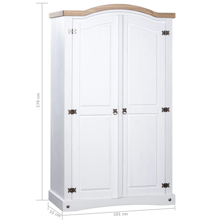 CORONA Wardrobe Mexican Pine, 2 Doors in White - Rustic Charm & Spacious Storage - Premium  from Home Treasures - Just £431.99! Shop now at Home Treasures