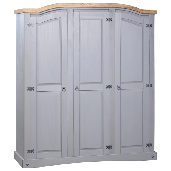 CORONA Mexican Pine Three Door Wardrobe in Grey - 151.6 x 52 x 170 cm | Rustic Charm & Ample Storage - Premium  from Home Treasures - Just £513.99! Shop now at Home Treasures