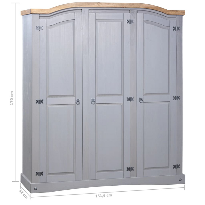 CORONA Mexican Pine Three Door Wardrobe in Grey - 151.6 x 52 x 170 cm | Rustic Charm & Ample Storage - Premium  from Home Treasures - Just £513.99! Shop now at Home Treasures