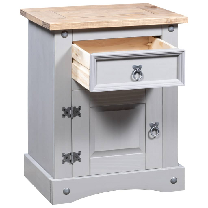 CORONA Mexican Pine Bedside Cabinet in Grey - Rustic Charm & Functionality | 53x39x66 cm - Premium  from Home Treasures - Just £61.99! Shop now at Home Treasures