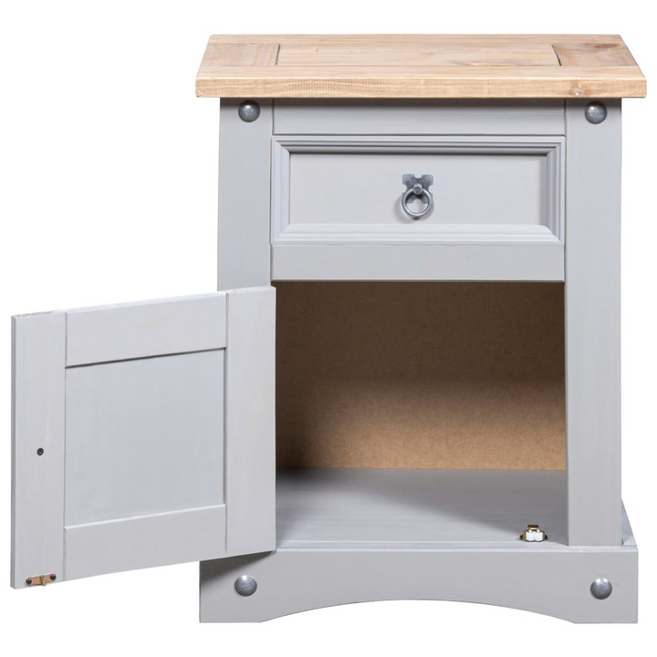 CORONA Mexican Pine Bedside Cabinet in Grey - Rustic Charm & Functionality | 53x39x66 cm - Premium  from Home Treasures - Just £61.99! Shop now at Home Treasures