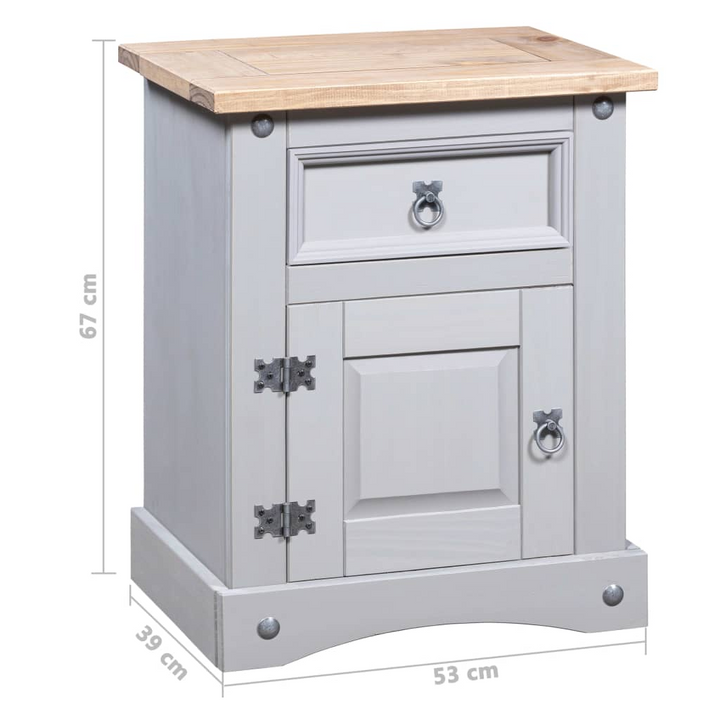 CORONA Mexican Pine Bedside Cabinet in Grey - Rustic Charm & Functionality | 53x39x66 cm - Premium  from Home Treasures - Just £61.99! Shop now at Home Treasures