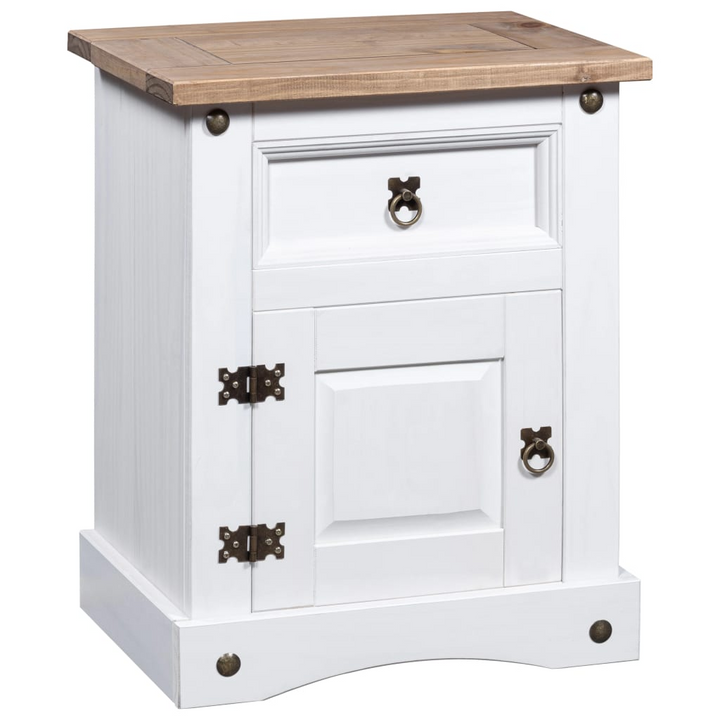 CORONA Mexican Pine Bedside Cabinet, White Finish - 53x39x66 cm - Stylish & Sturdy Nightstand with Drawer and Cupboard - Premium  from Home Treasures - Just £92.99! Shop now at Home Treasures