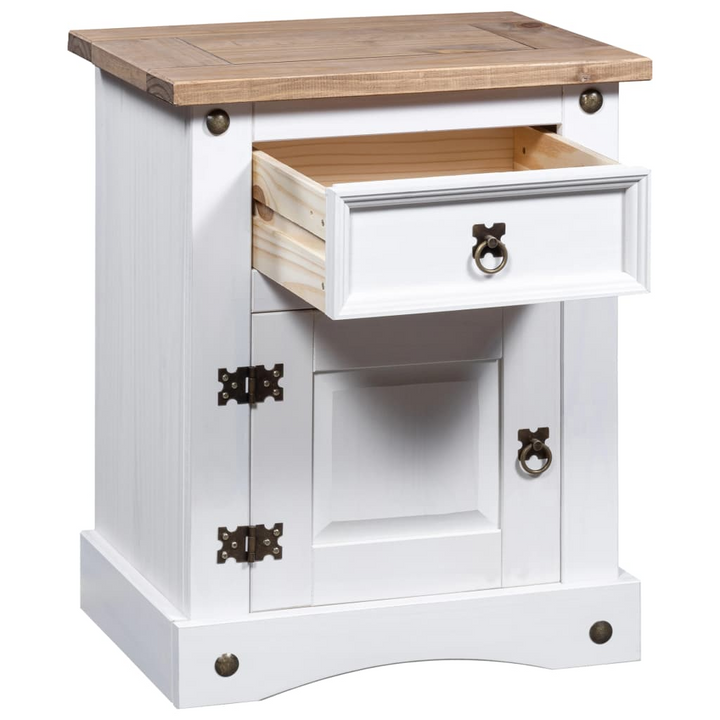 CORONA Mexican Pine Bedside Cabinet, White Finish - 53x39x66 cm - Stylish & Sturdy Nightstand with Drawer and Cupboard - Premium  from Home Treasures - Just £92.99! Shop now at Home Treasures