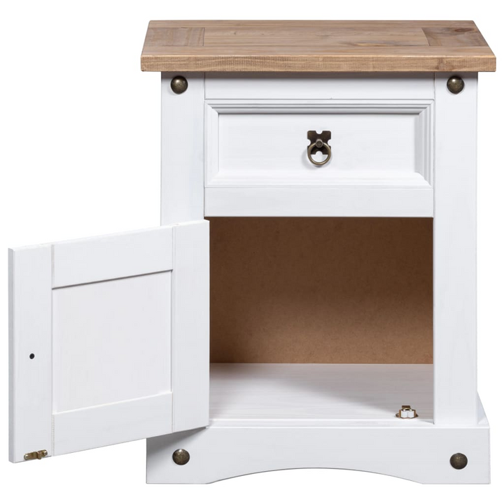 CORONA Mexican Pine Bedside Cabinet, White Finish - 53x39x66 cm - Stylish & Sturdy Nightstand with Drawer and Cupboard - Premium  from Home Treasures - Just £92.99! Shop now at Home Treasures