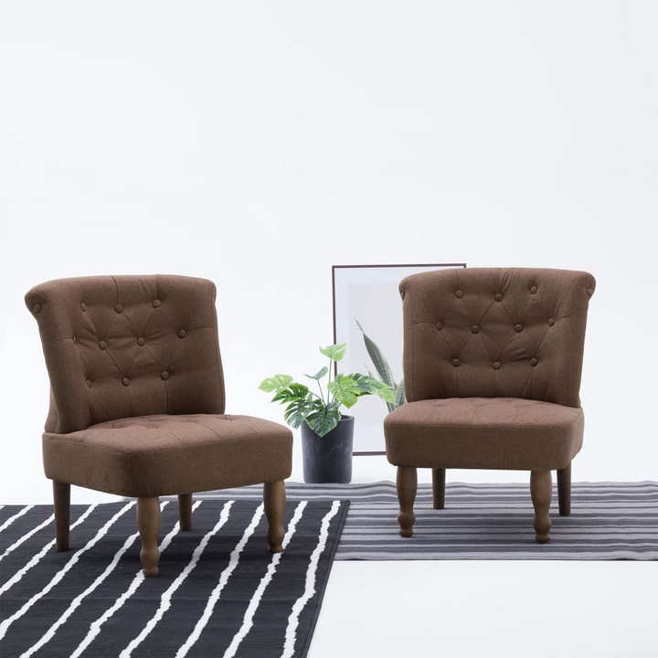 Elegant French Chairs Set of 2 - Brown, Classic Design with Solid Wood Legs and Fabric Upholstery - Premium  from Home Treasures - Just £258.99! Shop now at Home Treasures