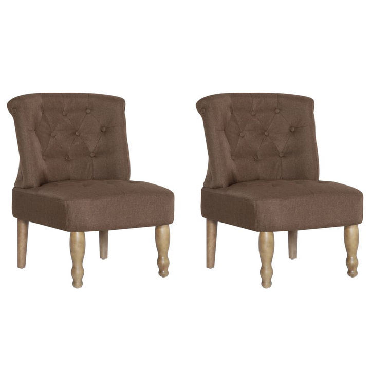 Elegant French Chairs Set of 2 - Brown, Classic Design with Solid Wood Legs and Fabric Upholstery - Premium  from Home Treasures - Just £258.99! Shop now at Home Treasures