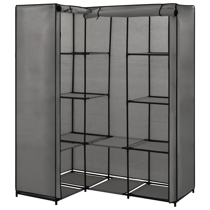 Fabric Corner Wardrobe in Grey - Space-Saving Iron Frame Closet with Zippered Fabric Cover (130x87x169 cm) - Premium  from Home Treasures - Just £53.99! Shop now at Home Treasures