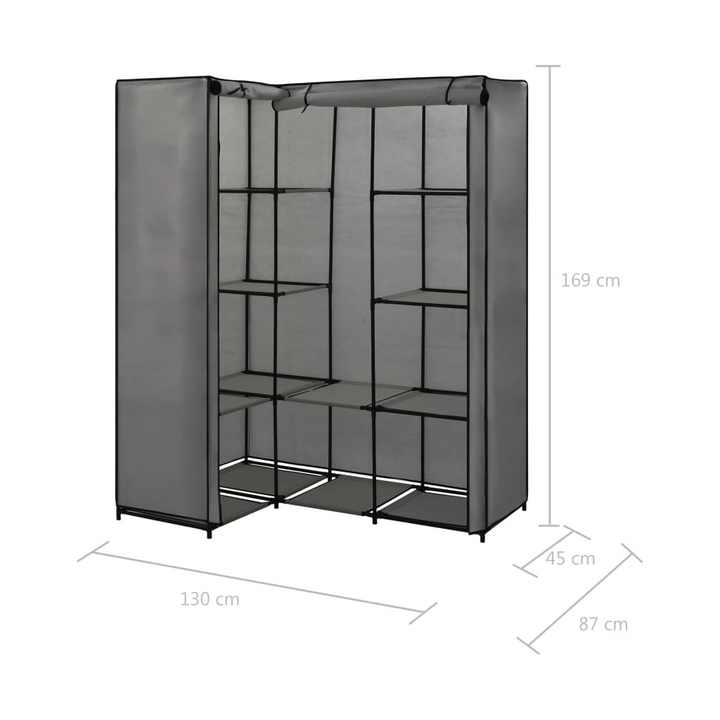 Fabric Corner Wardrobe in Grey - Space-Saving Iron Frame Closet with Zippered Fabric Cover (130x87x169 cm) - Premium  from Home Treasures - Just £53.99! Shop now at Home Treasures