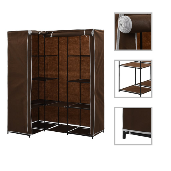 Fabric Corner Wardrobe in Brown - Space-Saving Storage for Clothes & Shoes, 130x87x169 cm - Premium  from Home Treasures - Just £55.99! Shop now at Home Treasures