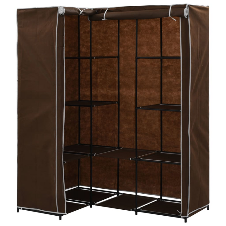 Fabric Corner Wardrobe in Brown - Space-Saving Storage for Clothes & Shoes, 130x87x169 cm - Premium  from Home Treasures - Just £55.99! Shop now at Home Treasures