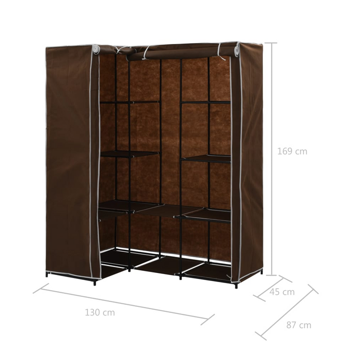 Fabric Corner Wardrobe in Brown - Space-Saving Storage for Clothes & Shoes, 130x87x169 cm - Premium  from Home Treasures - Just £55.99! Shop now at Home Treasures