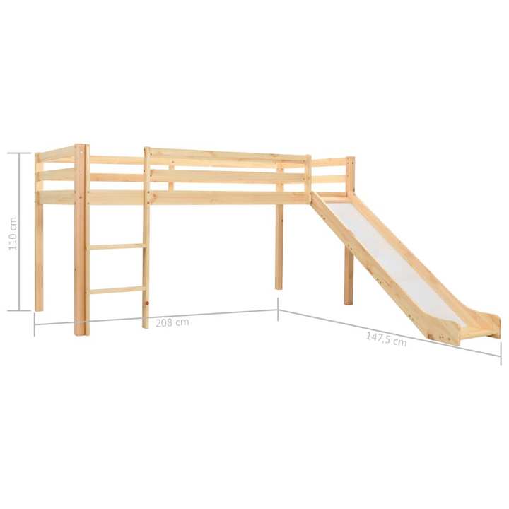 Pinewood Children's Loft Bed Frame with Slide & Ladder - Space-Saving, Fun & Safe - 208x147.5x110cm - Premium  from Home Treasures - Just £290.99! Shop now at Home Treasures