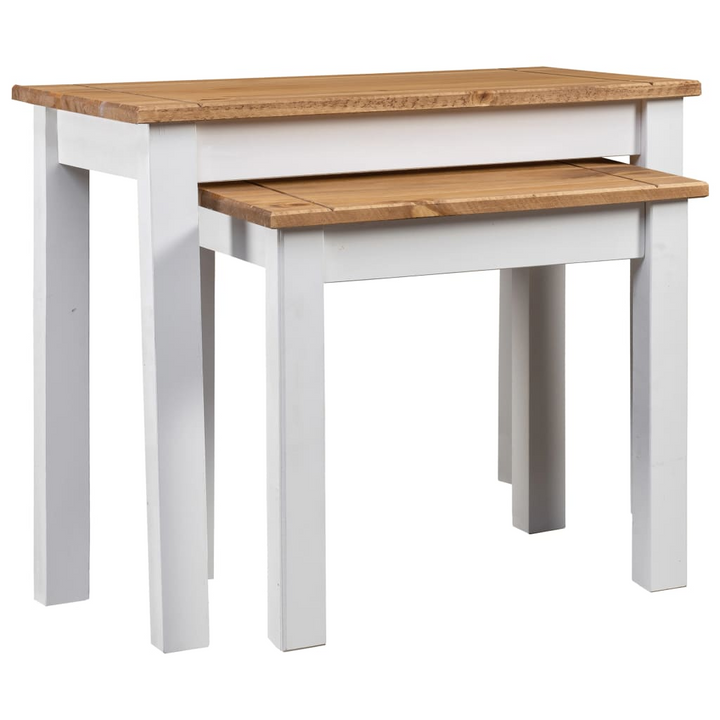 PANAMA Nesting Tables Set of 2 - White & Natural Solid Pine Wood | Rustic & Space-Saving Design - Premium  from Home Treasures - Just £63.99! Shop now at Home Treasures