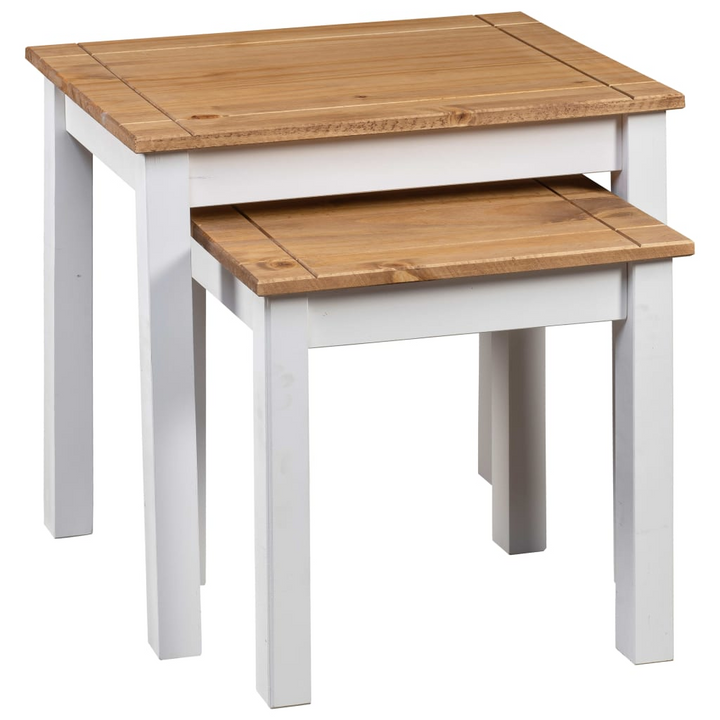 PANAMA Nesting Tables Set of 2 - White & Natural Solid Pine Wood | Rustic & Space-Saving Design - Premium  from Home Treasures - Just £63.99! Shop now at Home Treasures