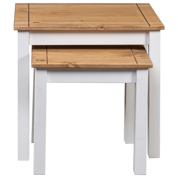 PANAMA Nesting Tables Set of 2 - White & Natural Solid Pine Wood | Rustic & Space-Saving Design - Premium  from Home Treasures - Just £63.99! Shop now at Home Treasures