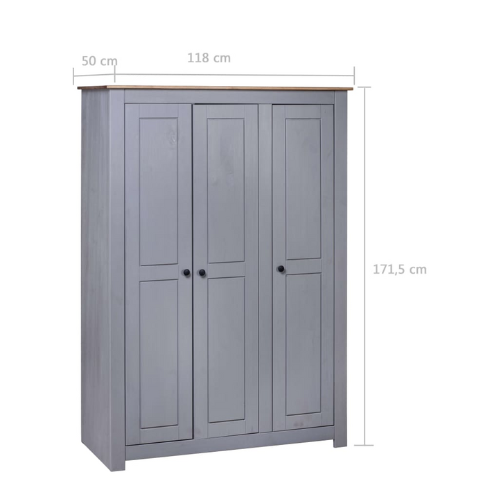 PANAMA Solid Pine Three Door Wardrobe in Grey – Spacious Storage Solution, 118 x 50 x 171.5 cm - Premium  from Home Treasures - Just £455.99! Shop now at Home Treasures