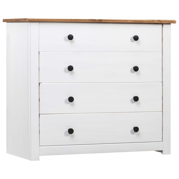 Elegant PANAMA Side Cabinet in White - Solid Pinewood, 4 Drawers, Multi-functional Storage - Premium  from Home Treasures - Just £149.99! Shop now at Home Treasures