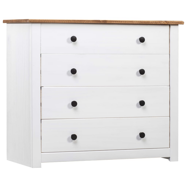 Elegant PANAMA Side Cabinet in White - Solid Pinewood, 4 Drawers, Multi-functional Storage - Premium  from Home Treasures - Just £149.99! Shop now at Home Treasures