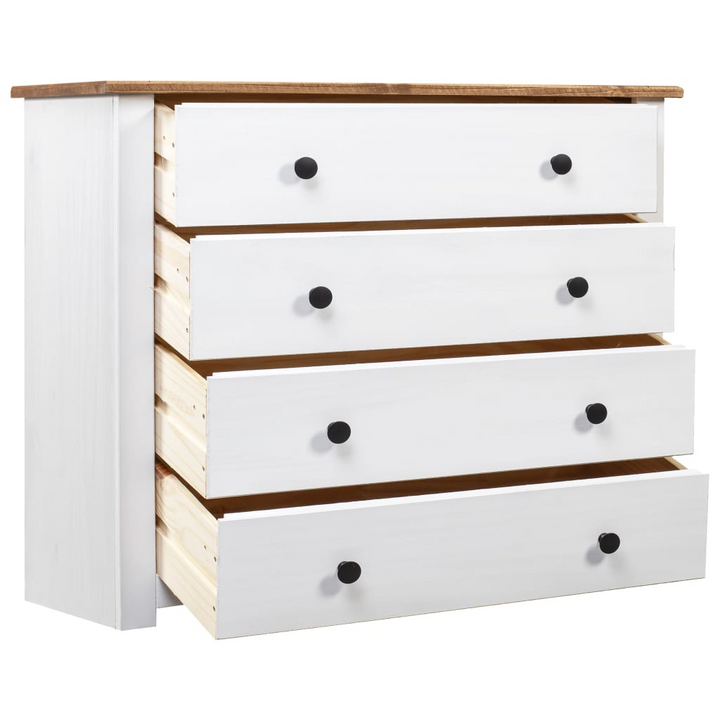 Elegant PANAMA Side Cabinet in White - Solid Pinewood, 4 Drawers, Multi-functional Storage - Premium  from Home Treasures - Just £149.99! Shop now at Home Treasures