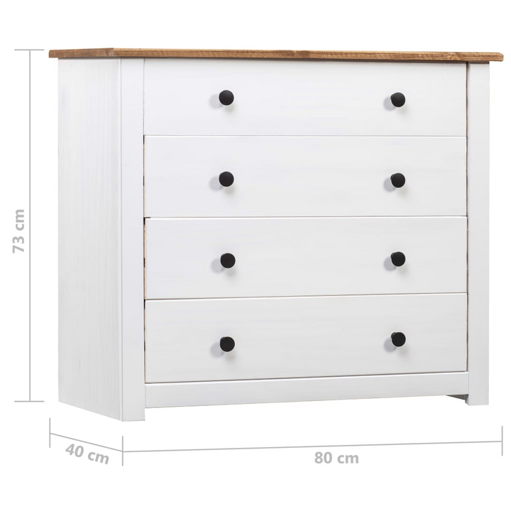 Elegant PANAMA Side Cabinet in White - Solid Pinewood, 4 Drawers, Multi-functional Storage - Premium  from Home Treasures - Just £149.99! Shop now at Home Treasures