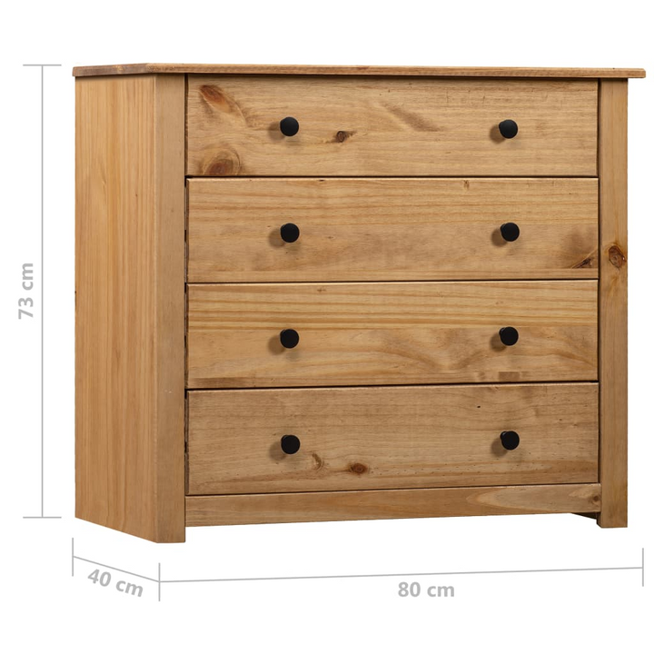 PANAMA Pine Side Cabinet - Stylish 4-Drawer Storage Unit, 80x40x73 cm - Natural Finish - Premium  from Home Treasures - Just £173.99! Shop now at Home Treasures