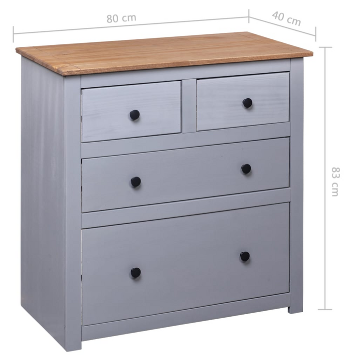 PANAMA Rustic Sideboard with 4 Drawers in Grey - Solid Pinewood - 80x40x83 cm - Premium  from Home Treasures - Just £139.99! Shop now at Home Treasures