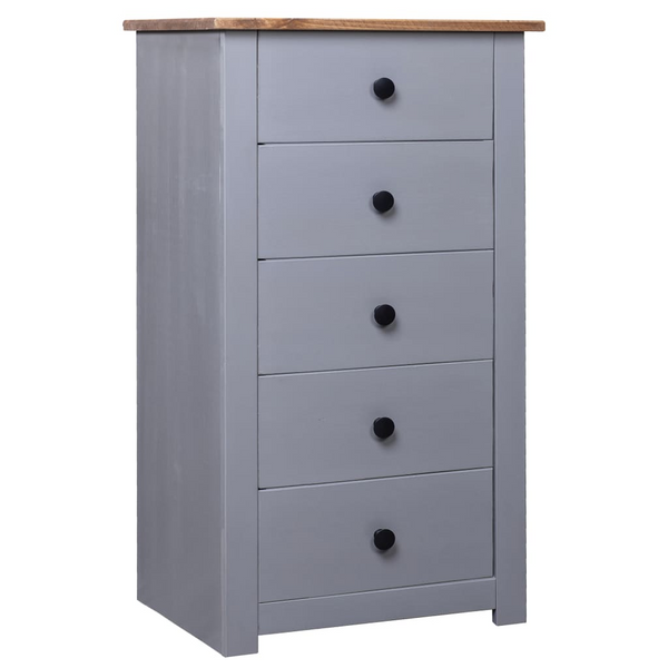 PANAMA Pinewood Sideboard in Grey - Elegant Storage Solution with 5 Drawers - 46x40x89cm - Premium  from Home Treasures - Just £119.99! Shop now at Home Treasures