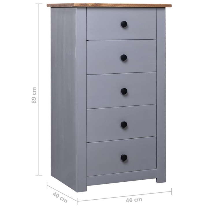 PANAMA Pinewood Sideboard in Grey - Elegant Storage Solution with 5 Drawers - 46x40x89cm - Premium  from Home Treasures - Just £119.99! Shop now at Home Treasures