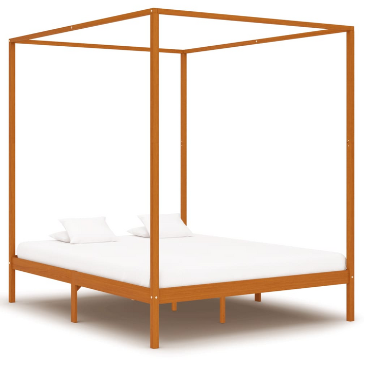 Solid Pine Canopy Bed Frame, Honey Brown - Super King Size | Elegant and Durable Wooden Bed Frame - Premium Bed from Home Treasures - Just £289.99! Shop now at Home Treasures