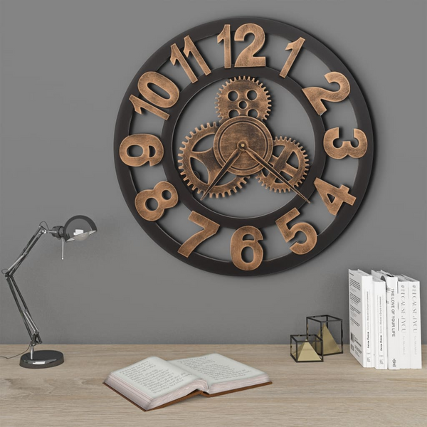 Elegant Golden & Black 58cm Metal Wall Clock - Industrial Gear Design - Premium  from Home Treasures - Just £57.99! Shop now at Home Treasures