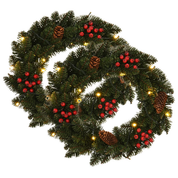 Set of 2 Christmas Wreaths with Pine Cone and LED Decorations - 45 cm Green - Premium  from Home Treasures - Just £43.99! Shop now at Home Treasures