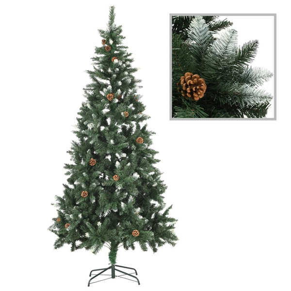 210 cm Artificial Christmas Tree with Pine Cones & White Glitter – Realistic Dense Pine Tree with Sturdy Iron Base - Premium  from Home Treasures - Just £116.99! Shop now at Home Treasures