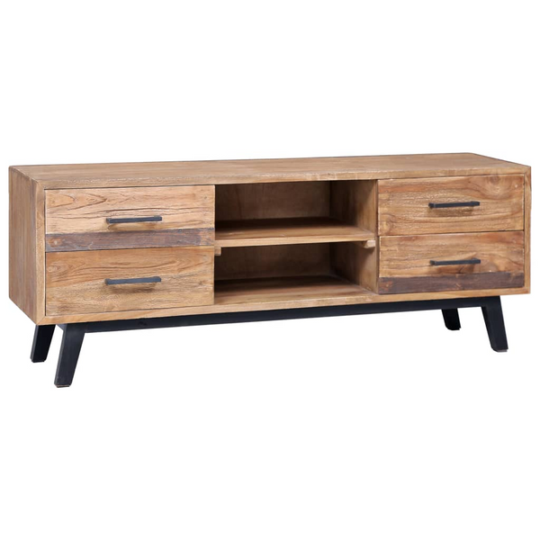 Rustic Teak TV Cabinet with Storage - Natural Finish, Colonial Style, Solid Hardwood, 4 Drawers & 2 Compartments - Premium  from Home Treasures - Just £212.99! Shop now at Home Treasures