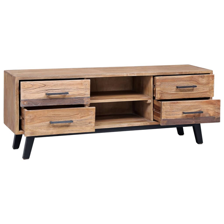 Rustic Teak TV Cabinet with Storage - Natural Finish, Colonial Style, Solid Hardwood, 4 Drawers & 2 Compartments - Premium  from Home Treasures - Just £212.99! Shop now at Home Treasures