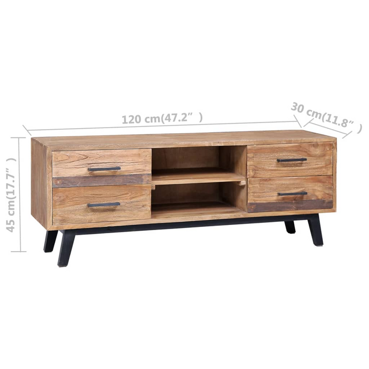 Rustic Teak TV Cabinet with Storage - Natural Finish, Colonial Style, Solid Hardwood, 4 Drawers & 2 Compartments - Premium  from Home Treasures - Just £212.99! Shop now at Home Treasures