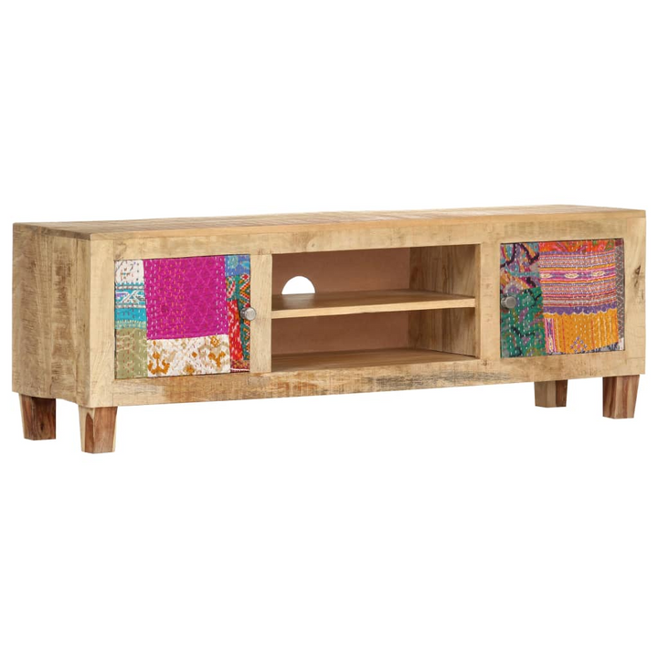 Rustic Patchwork Patterned Solid Mango Wood TV Cabinet - 120 x 30 x 40cm - Unique Design with Storage - Premium  from Home Treasures - Just £264.99! Shop now at Home Treasures