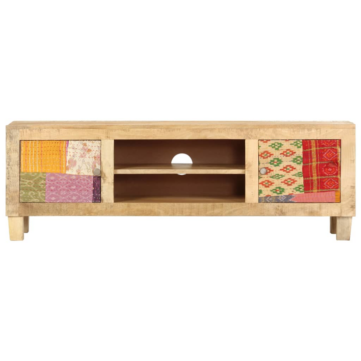 Rustic Patchwork Patterned Solid Mango Wood TV Cabinet - 120 x 30 x 40cm - Unique Design with Storage - Premium  from Home Treasures - Just £264.99! Shop now at Home Treasures