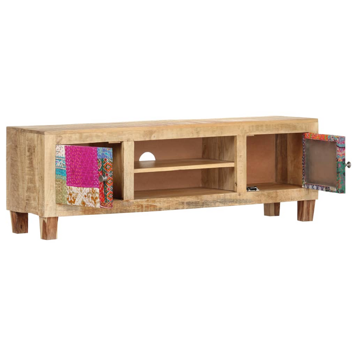 Rustic Patchwork Patterned Solid Mango Wood TV Cabinet - 120 x 30 x 40cm - Unique Design with Storage - Premium  from Home Treasures - Just £264.99! Shop now at Home Treasures