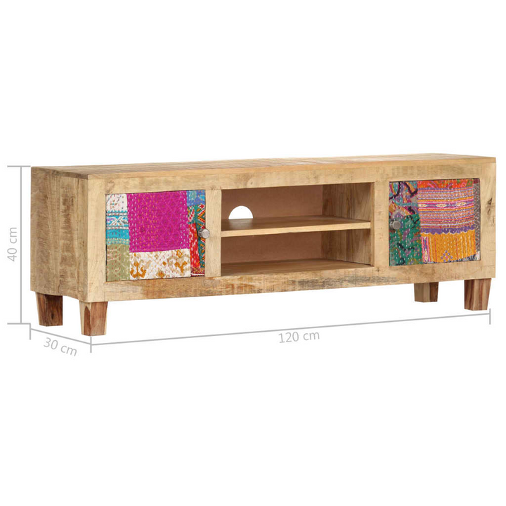 Rustic Patchwork Patterned Solid Mango Wood TV Cabinet - 120 x 30 x 40cm - Unique Design with Storage - Premium  from Home Treasures - Just £264.99! Shop now at Home Treasures