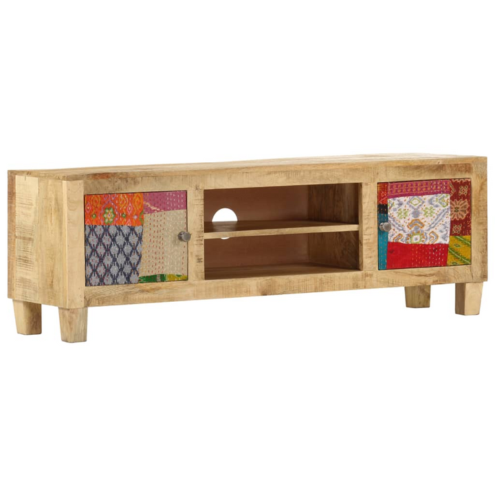 Rustic Patchwork Patterned Solid Mango Wood TV Cabinet - 120 x 30 x 40cm - Unique Design with Storage - Premium  from Home Treasures - Just £264.99! Shop now at Home Treasures