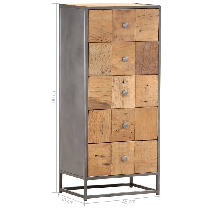 Eco-Friendly Reclaimed Wood Drawer Cabinet, 5-Drawer Storage, Vintage Style, 45x30x100cm - Premium  from Home Treasures - Just £340.99! Shop now at Home Treasures