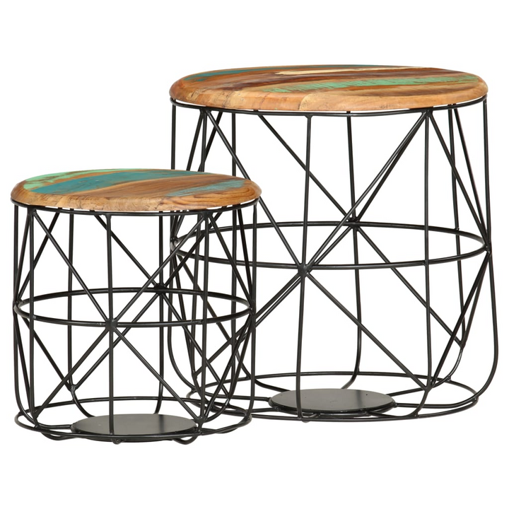 Reclaimed Wood Coffee Tables, Set of 2 - Vintage Style, Solid Wood & Iron Mesh, Unique Design - Premium  from Home Treasures - Just £103.99! Shop now at Home Treasures