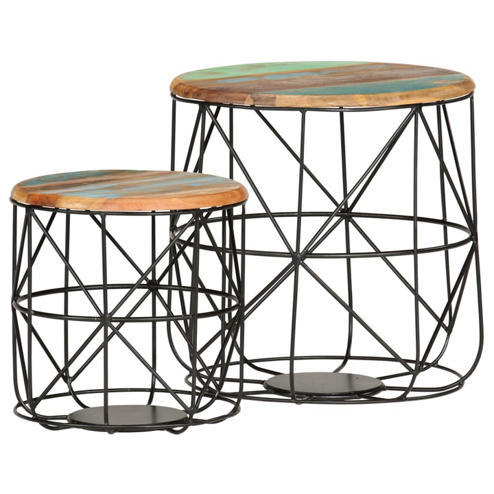 Reclaimed Wood Coffee Tables, Set of 2 - Vintage Style, Solid Wood & Iron Mesh, Unique Design - Premium  from Home Treasures - Just £103.99! Shop now at Home Treasures